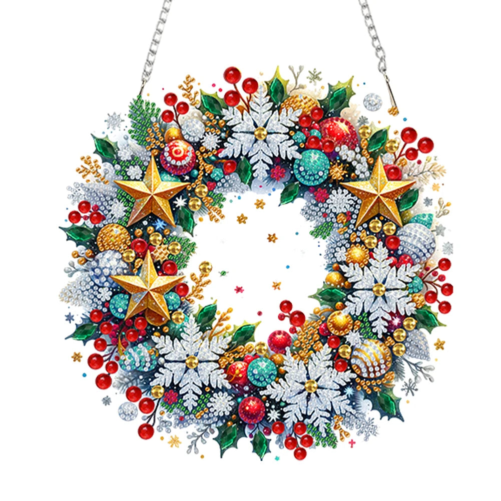 Diamond Painting Kerst krans acryl hanger met strass steentjes