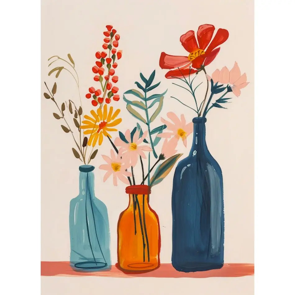 Schilderen op nummer Bloemen met glazen vazen op canvas met frame - 9958622