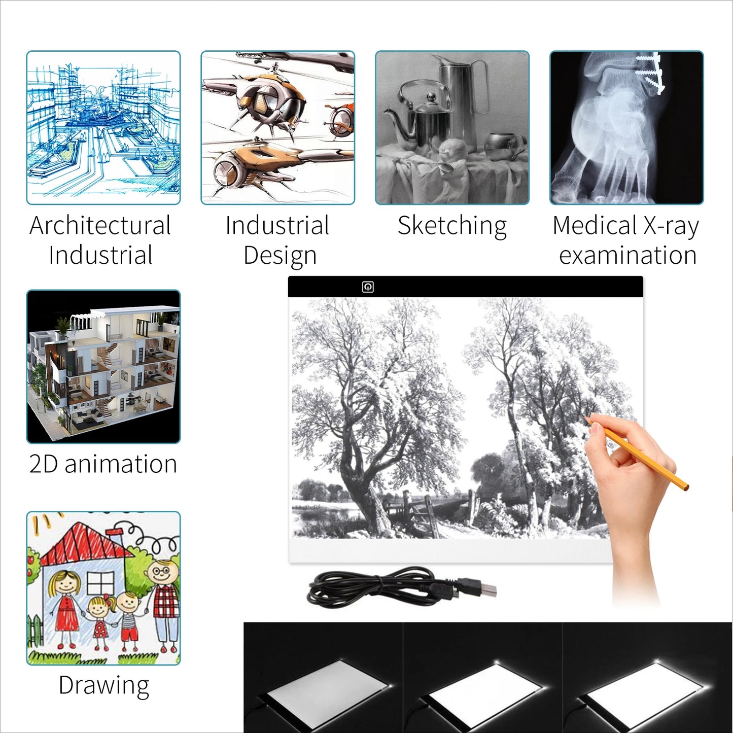 Diamond Painting Ledlamp A3/A4 Lichtpad met 3 Lichtstanden Tracing Board