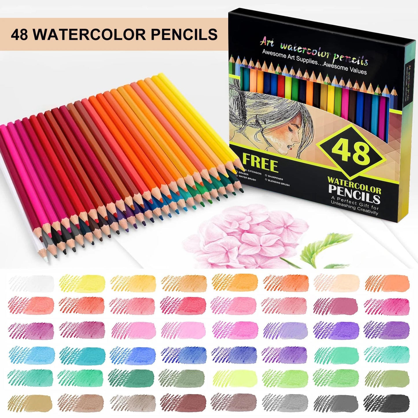 Potloden set Aquarel Kleurpotloden 48 Kleuren Professionele Tekenset