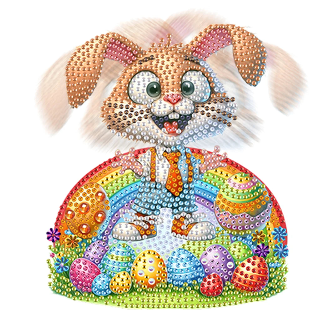 Diamond Painting Tafelornament Acryl Dieren met Beweegbaar Hoofd - Paashaas 1