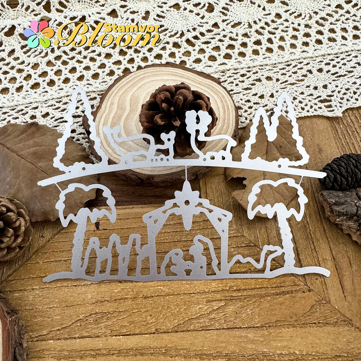 Snijmal kerststal bos half-cut metalen stansvorm voor scrapbooking