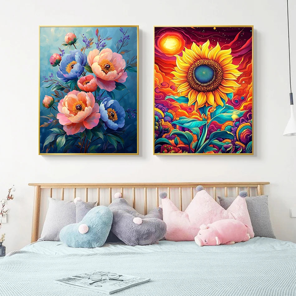 Schilderen op nummer Bloemen en Planten met Zonnebloemen en Lotus