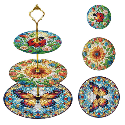 Diamond Painting Etagere Display Rek met Drie Lagen – Lieveheersbeestje, zonnebloem en vlinder