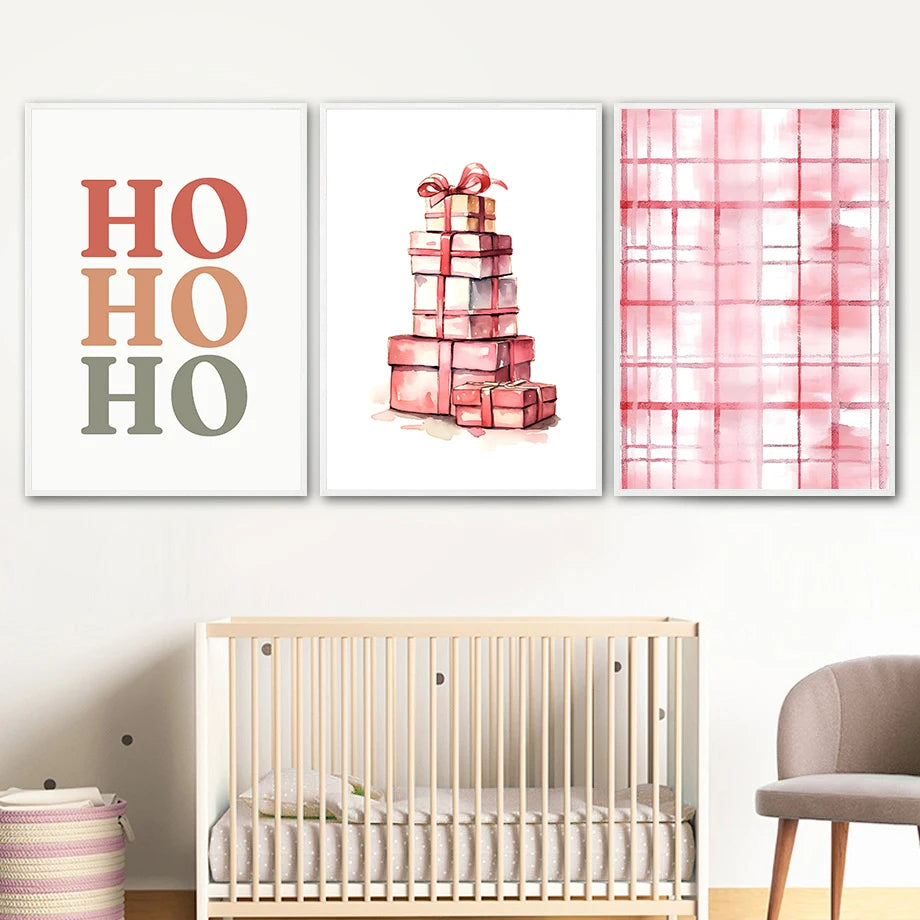 Kerst schilderij kerstboom met kerstman sneeuwhuis canvas poster