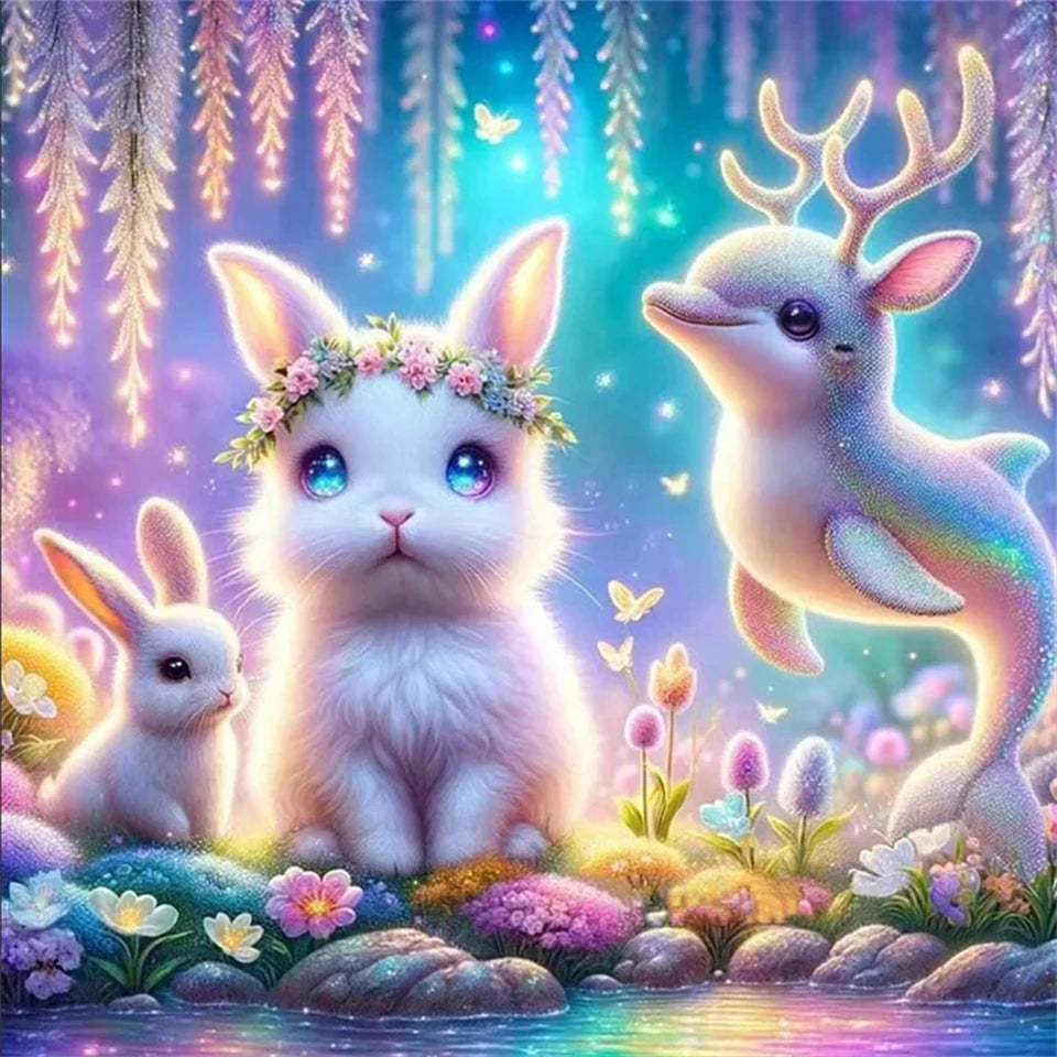 AB Diamond Painting met AB en Fairy dust steentjes – Fantasie Dierenbos