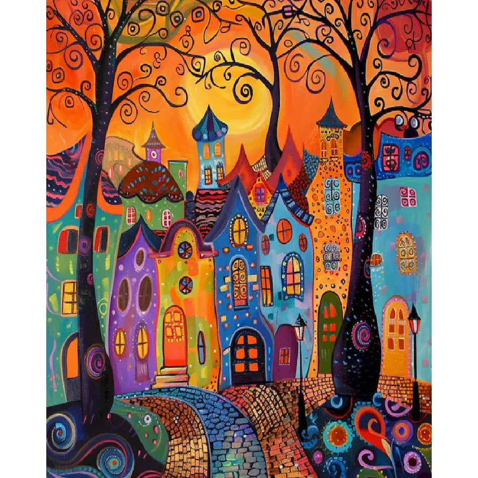 Schilderen op nummer Landschappen - Abstracte huizen, landschappen en busjes (Keuze uit 13 afbeeldingen)