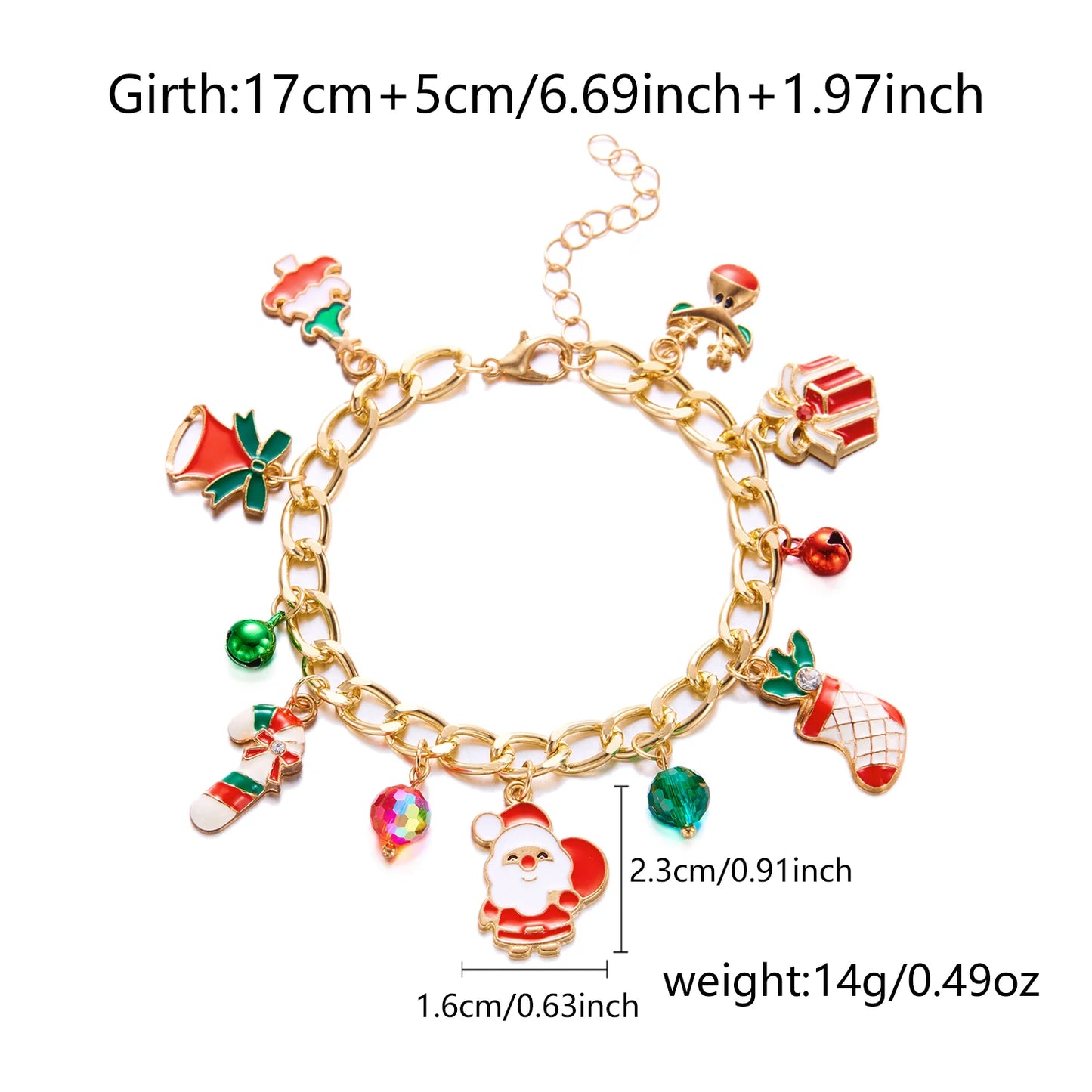 Kerst armband met kerstboom, sneeuwvlok, kerstman en belletjes