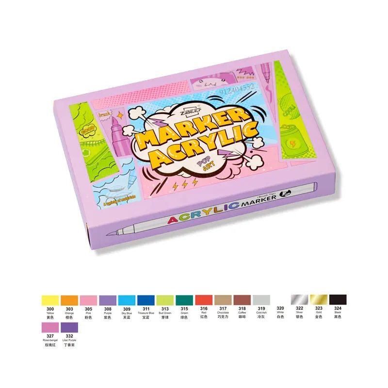 Stiften set acrylverfstiften met penseelpunt 18 tot 60 kleuren