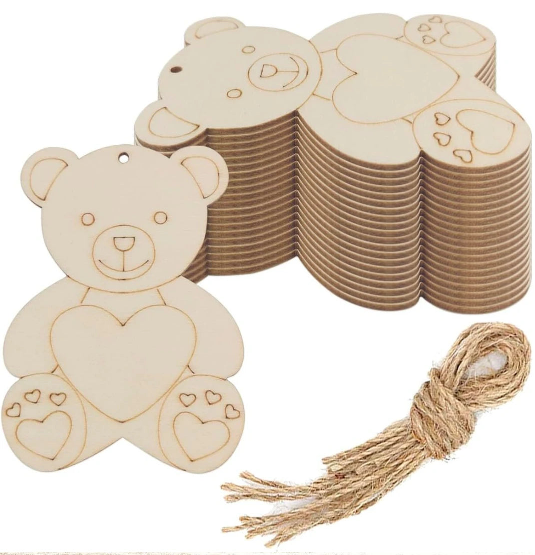 Houten figuren om zelf te schilderen/kleuren – Beren ornamenten (10 stuks)