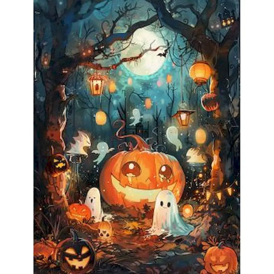 Schilderen op nummer Feestdagen - Halloween Spookbos met Pompoen - 9961716