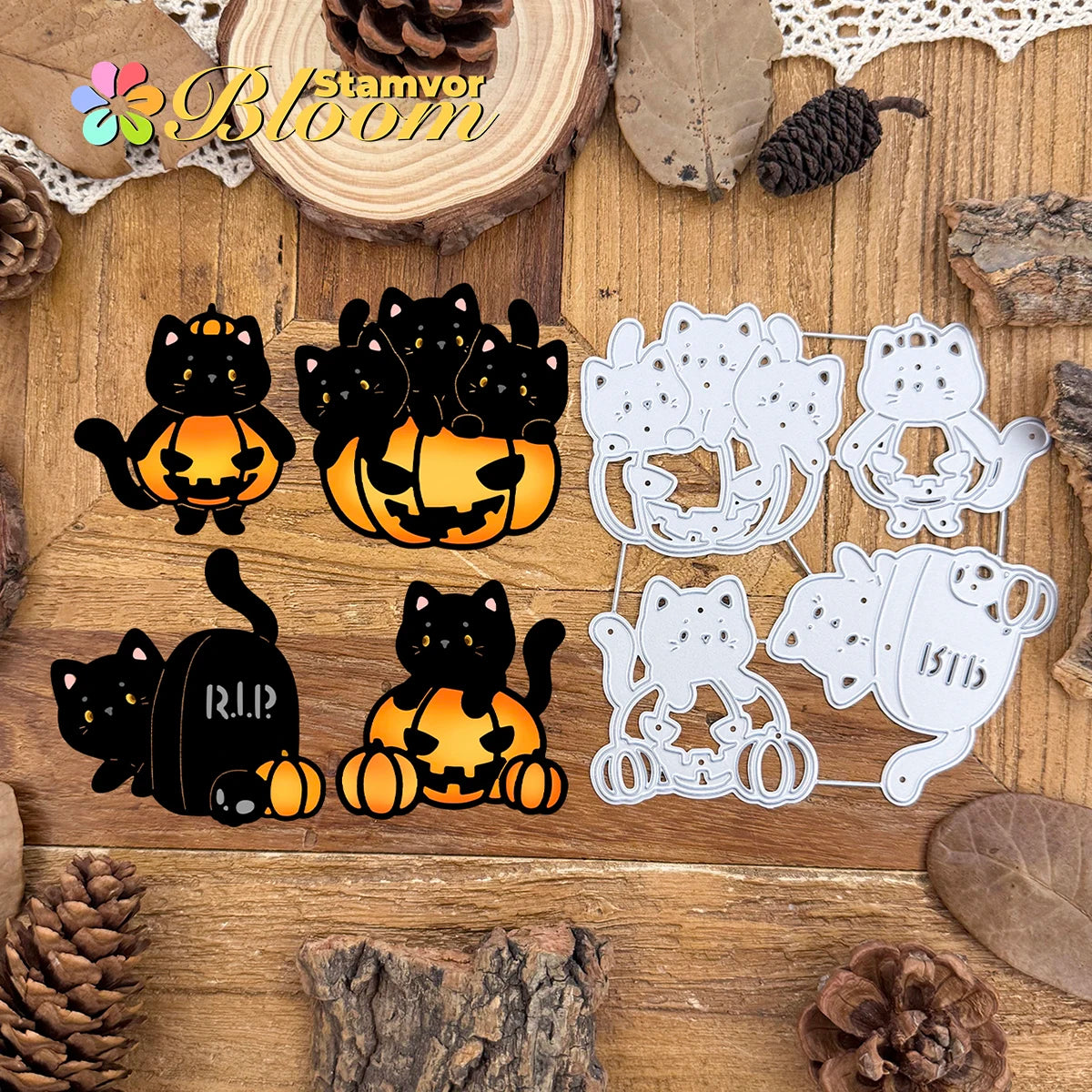 Metalen snijmallen Halloween pompoenen en katten embossing set