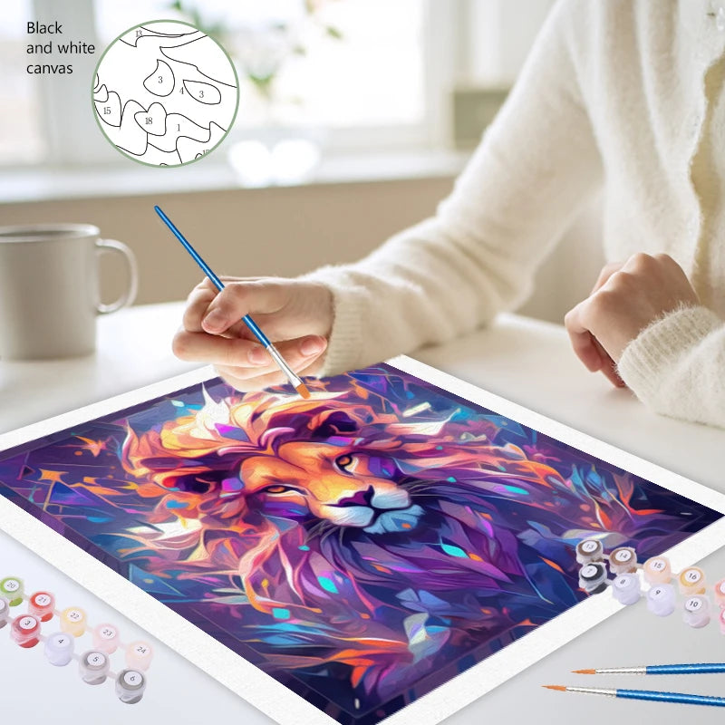 Schilderen op nummer Dieren - Kleurrijke Kop met Acrylverf - Leeuw 9957097