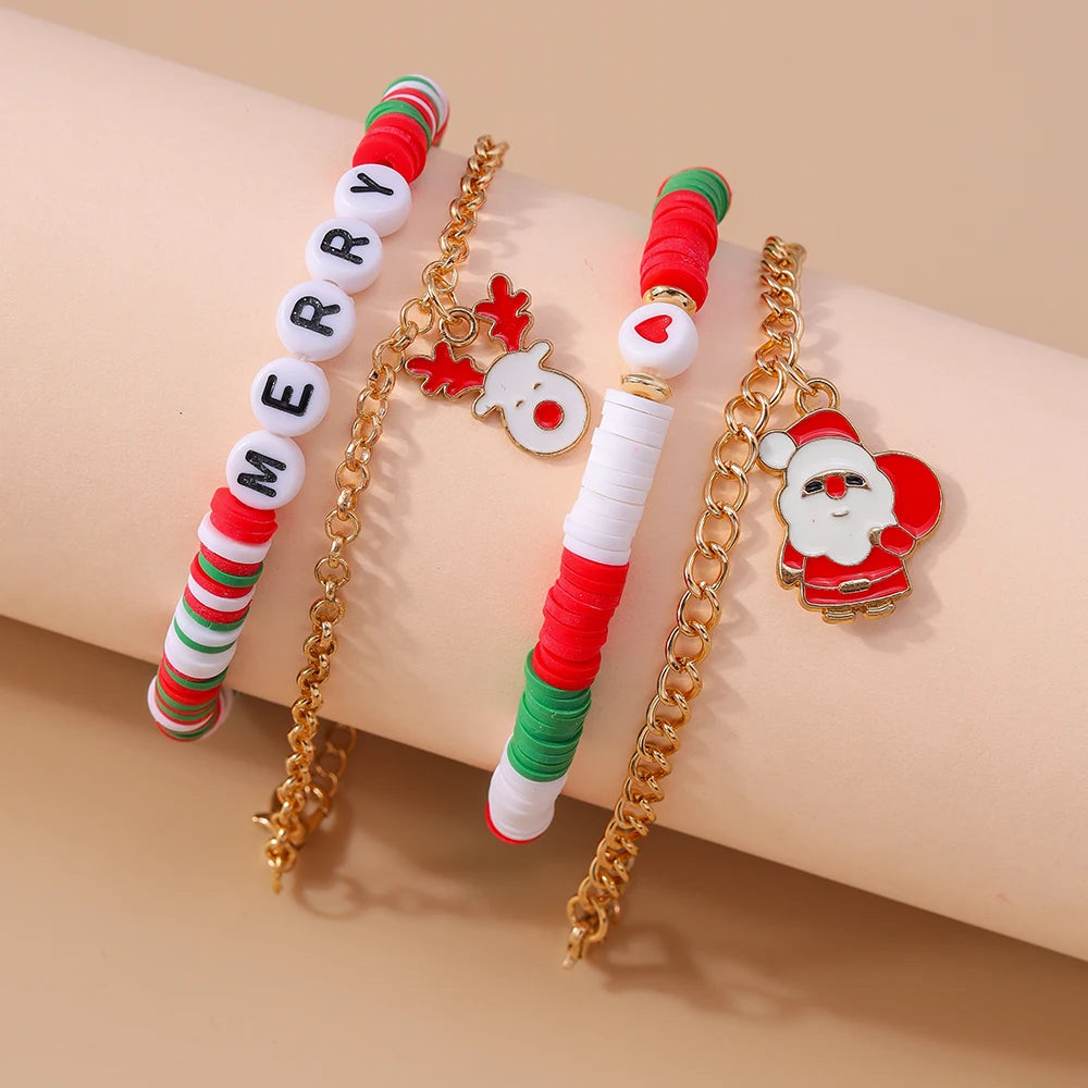 Kerst armbanden set met Kerstman, rendier en sneeuwpop bedels
