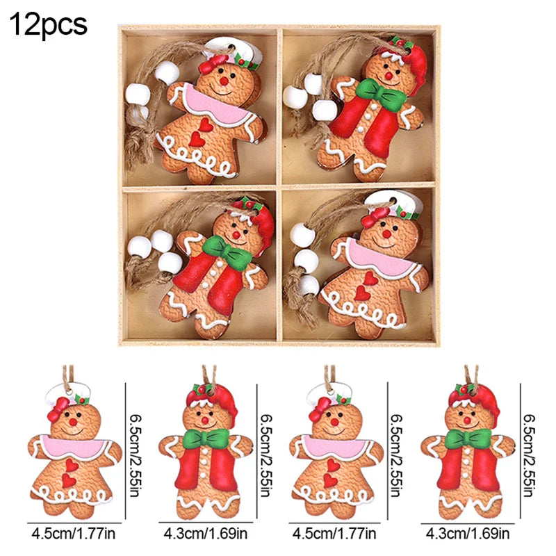 Kerstboom ornament houten gingerbread man en kerstgnomen hangers