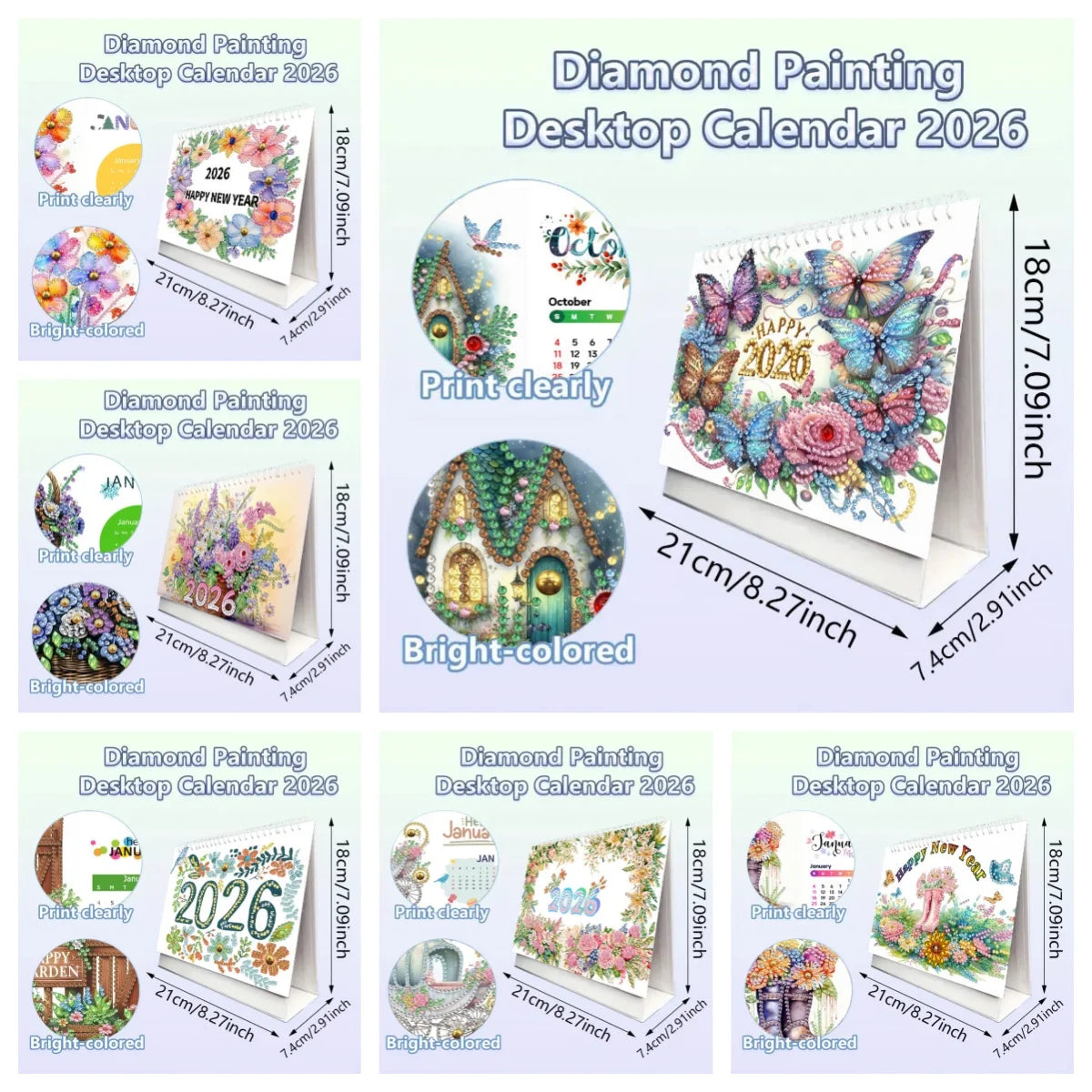 Diamond Painting Kalender met Bloementhema – Handgemaakte Bureaukalender met 13 Pagina’s