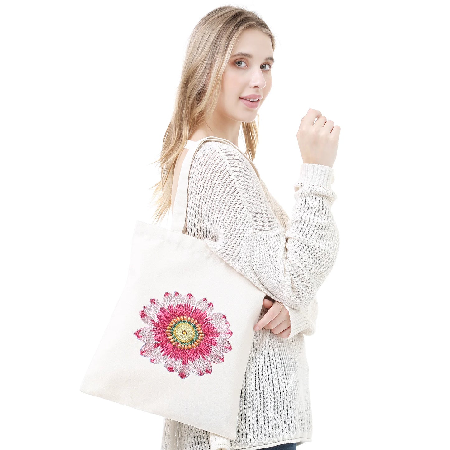 Diamond Painting Tas Bloemen Shopping Bag met Steentjes