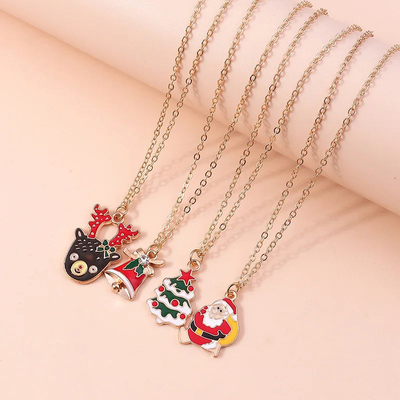 Kerst Ketting met Rendier, Belletjes en Kerstboom Hanger – Feestelijke Sieraden voor Dames