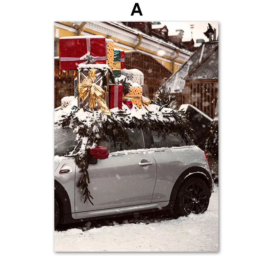 Kerst schilderij Happy New Year wanddecoratie canvas poster zonder lijst