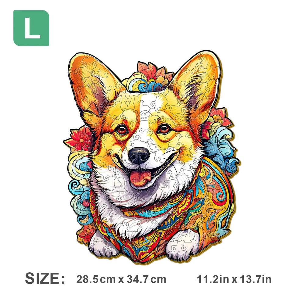 Houten figuren puzzel Kleurrijke Hond – Luxe Cadeaubox