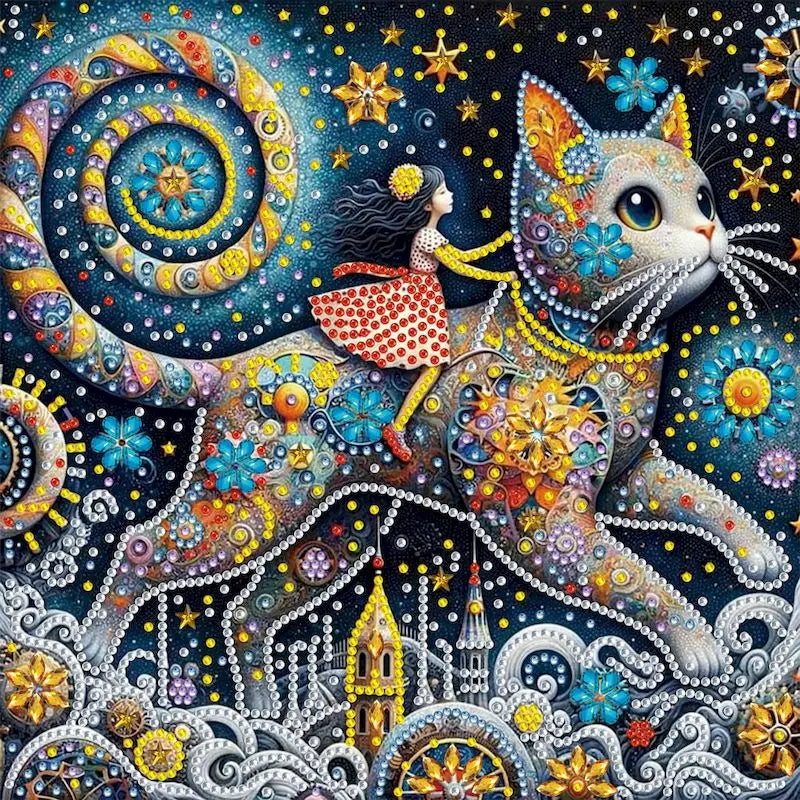 Diamond Painting op canvas met speciale vorm steentjes 30x30cm - 003 Kat