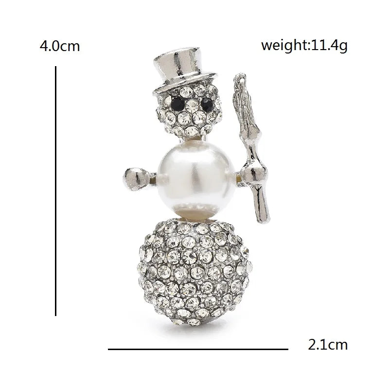Kerst Broche Sneeuwpop met Bezem en Parel Strass – Feestelijke Winter Accessoire