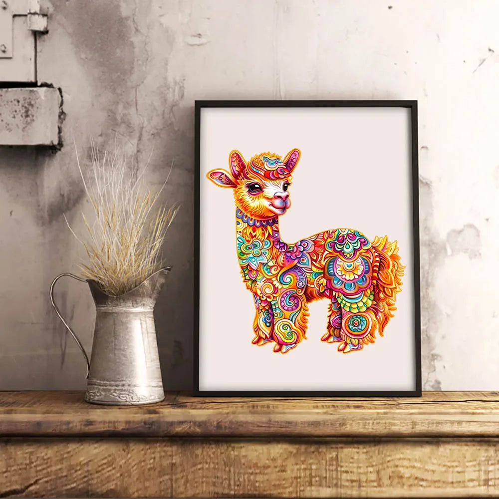 Houten figuren puzzel alpaca in luxe geschenkdoos