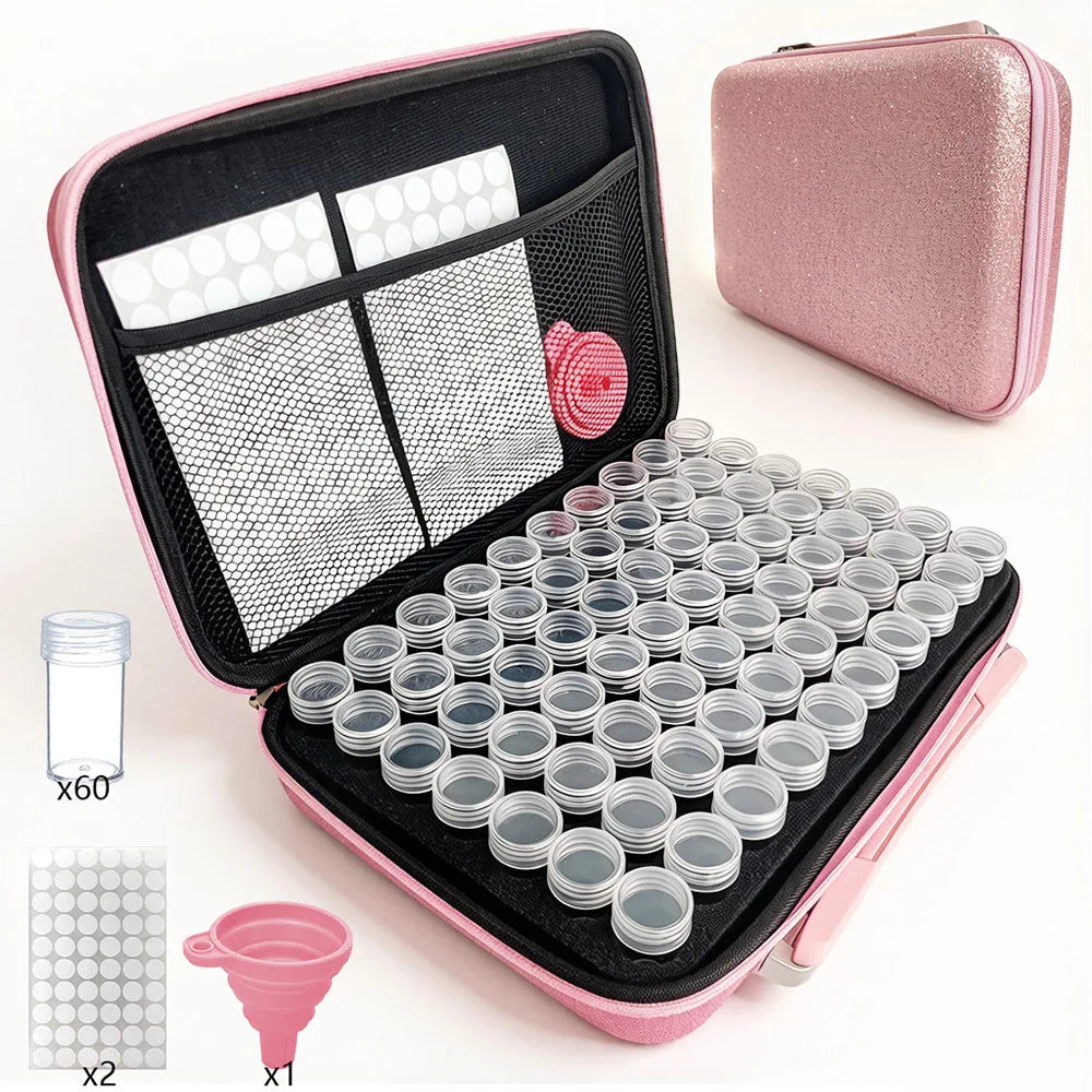 Diamond Painting Opbergkoffer met 54 Opbergpotjes Roze Organizer