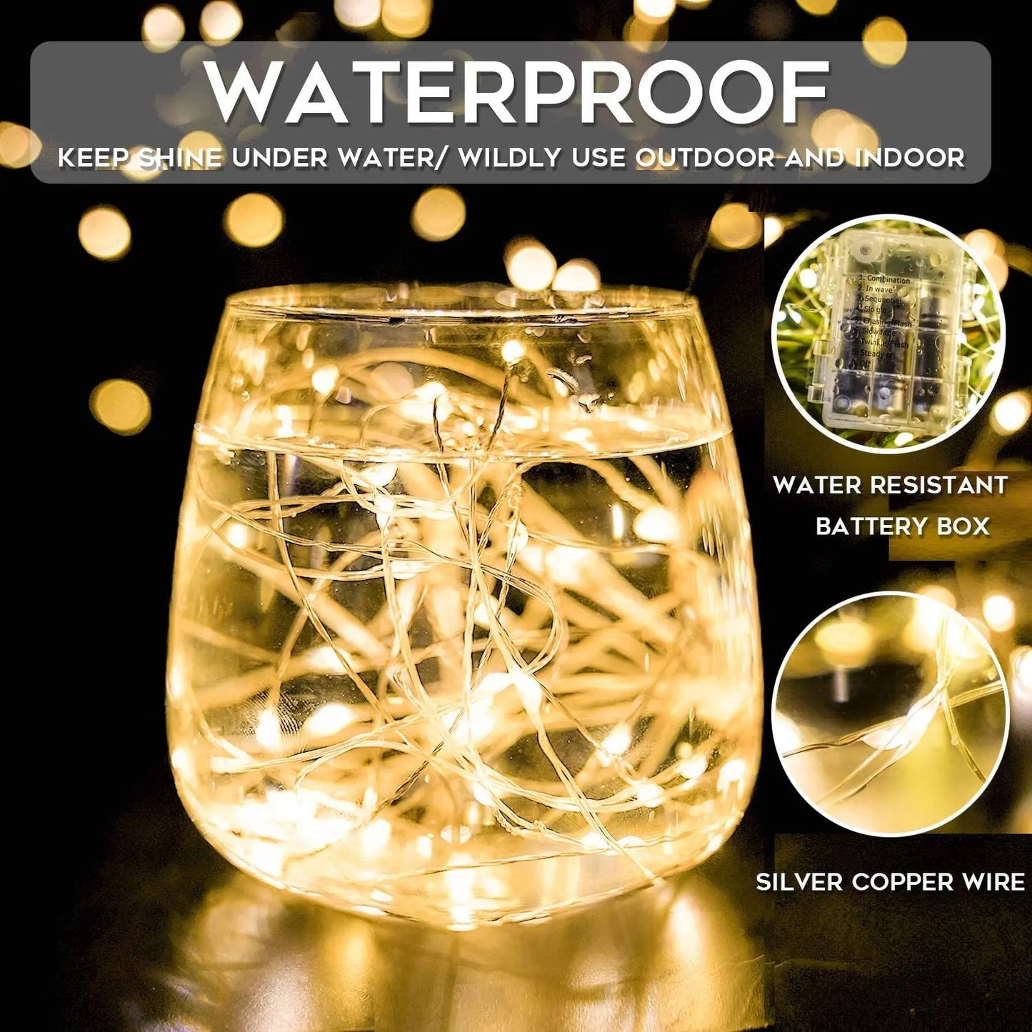 Kerst Lichtsnoer 1 Stuks LED Draadlamp op Batterijen – Waterdicht voor Buiten