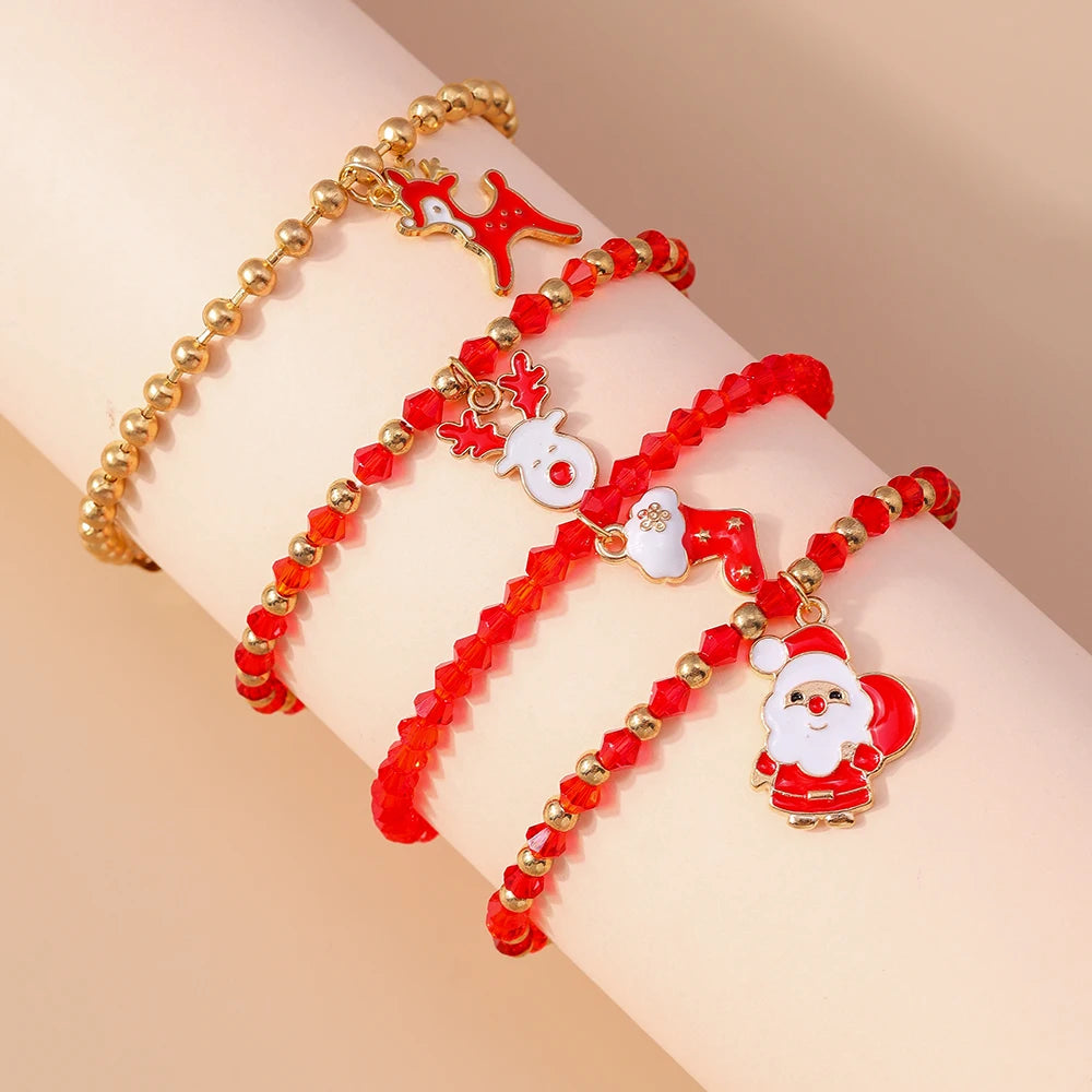 Kerst armbanden set met Kerstman, rendier en sneeuwpop bedels