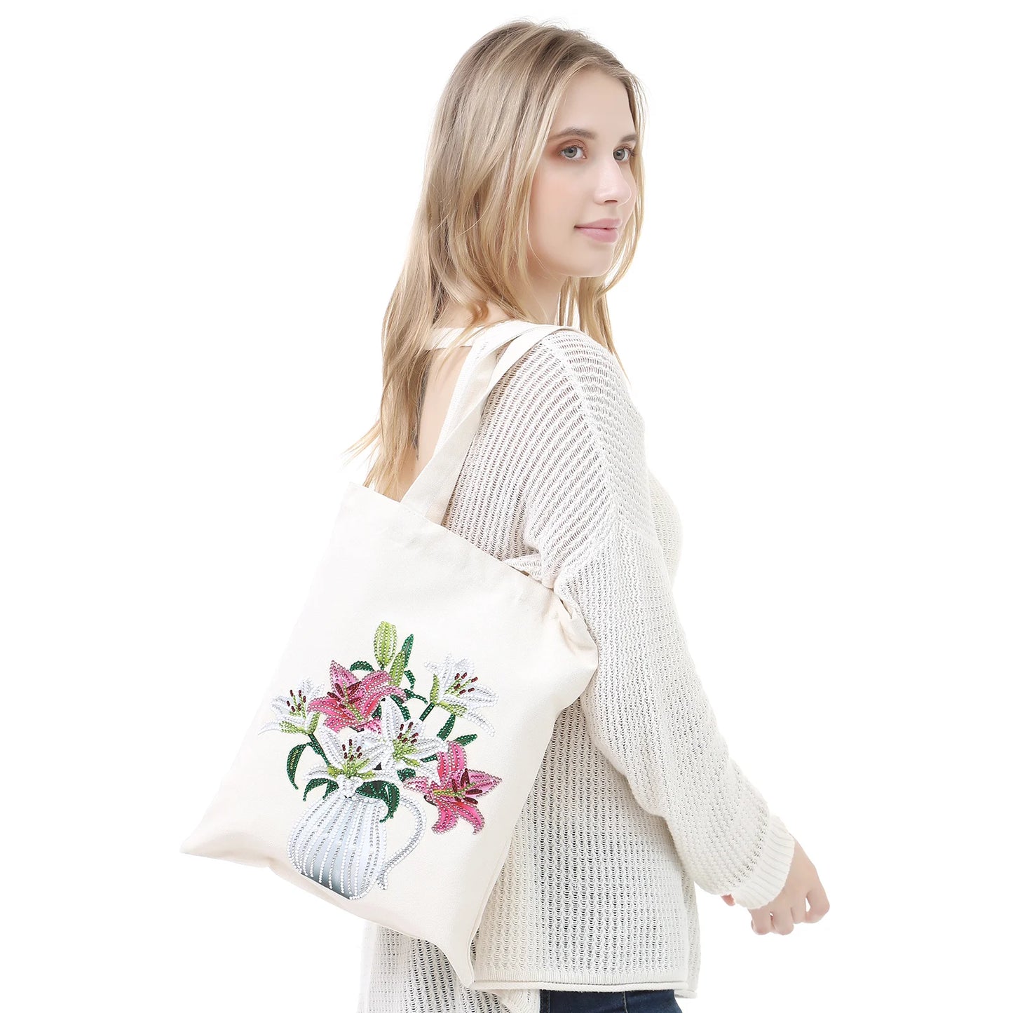 Diamond Painting Tas Bloemen Shopping Bag met Steentjes