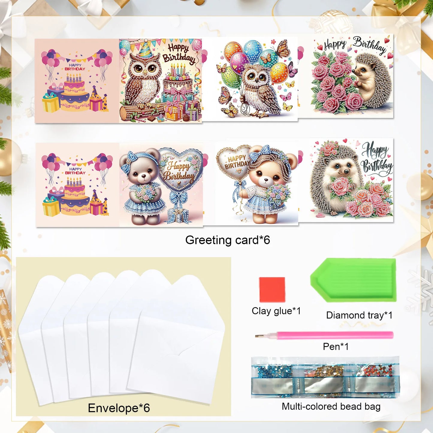Diamond Painting Verjaardagskaarten set - Dierenkaarten met enveloppen