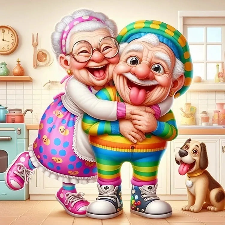 AB Diamond Painting op canvas - Fairy Dust Cartoon Opa & Oma