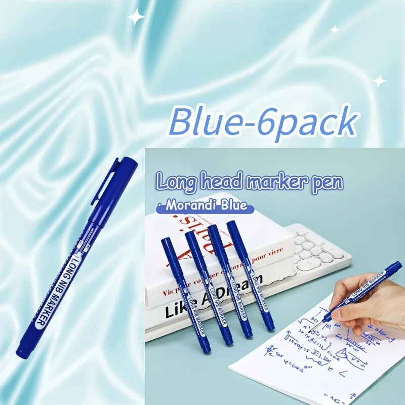 6 stuks lange punt (2 cm) sneldrogende oliebasis markers – hoge kwaliteit, watervast en niet-giftig