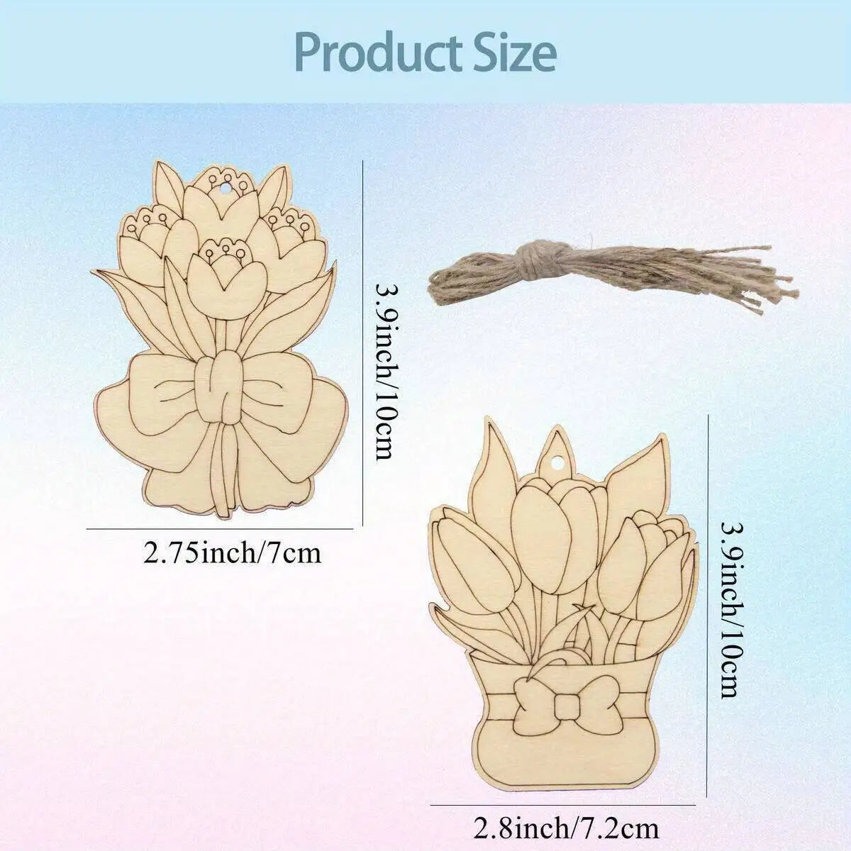 Houten figuren om zelf te schilderen/kleuren – bloemen hangers set van 10
