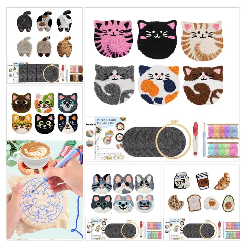 Punch Needle pakket onderzetters katten set met 6 onderzetters voor beginners