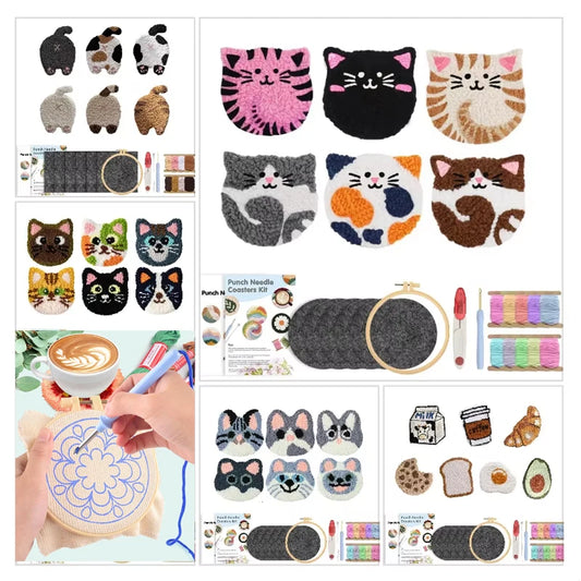 Punch Needle pakket onderzetters katten set met 6 onderzetters voor beginners