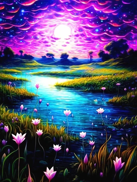 Schilderen op nummer Landschappen Nachtvijver Scène - 9950774