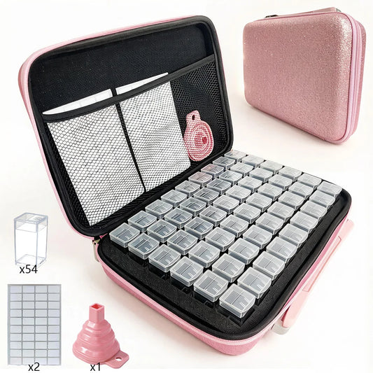 Diamond Painting Opbergkoffer met 54 Opbergpotjes Roze Organizer