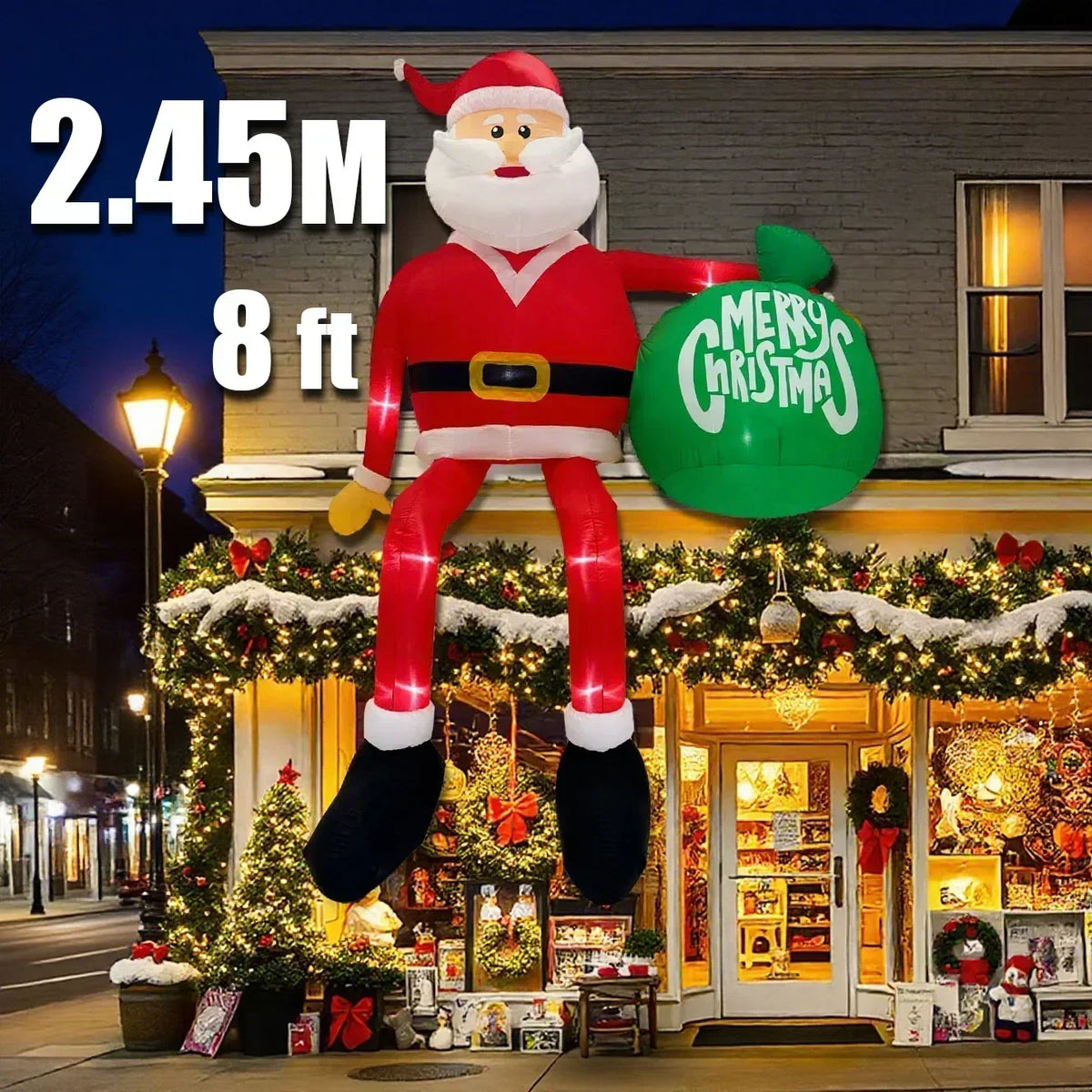 Opblaasbare kerstbeer met beweegbare kop en LED-verlichting voor buiten