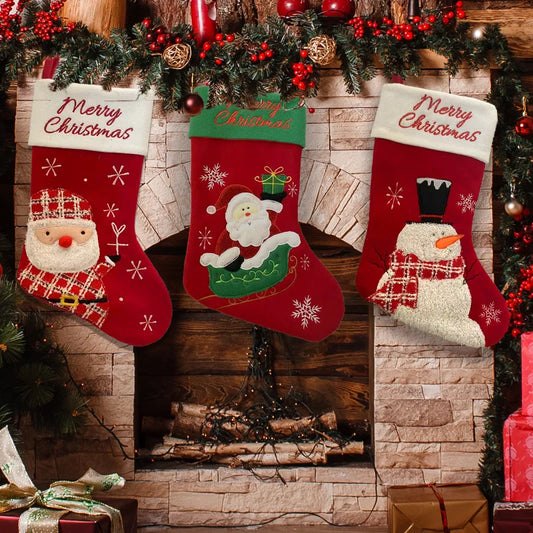 Kerst sok decoratief met Kerstman, Sneeuwpop en Rendier prints voor cadeaus