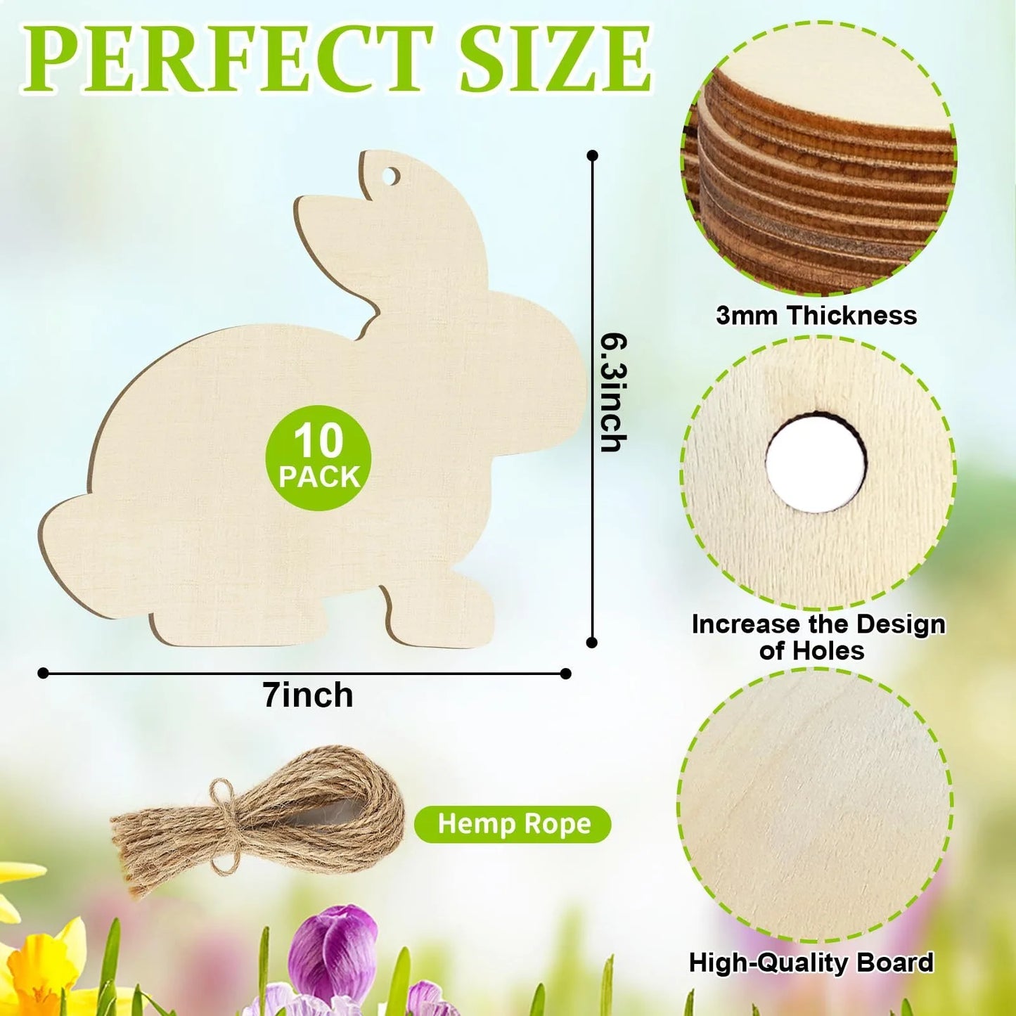 Houten Paas figuur om zelf te kleuren/schilderen – Konijnen set 10 stuks