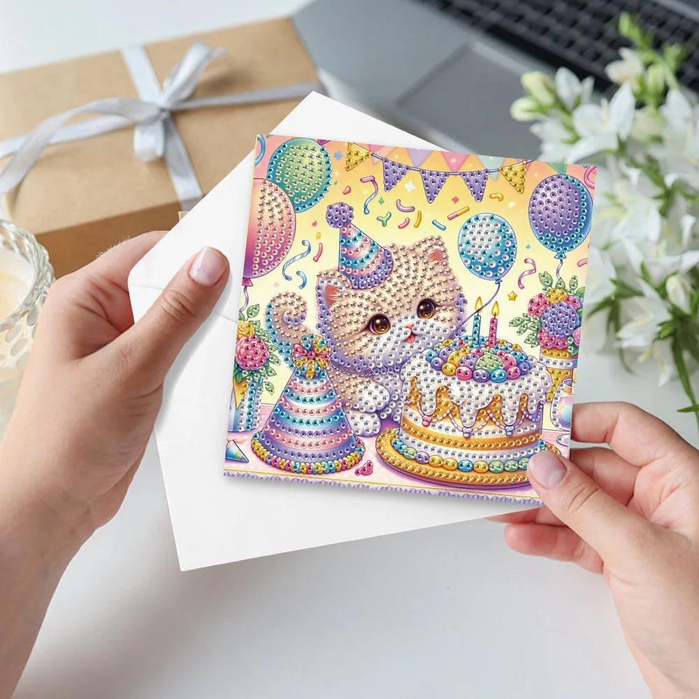 Diamond Painting Verjaardagskaarten set - Creatieve Dierenkaarten voor Uniek Cadeau