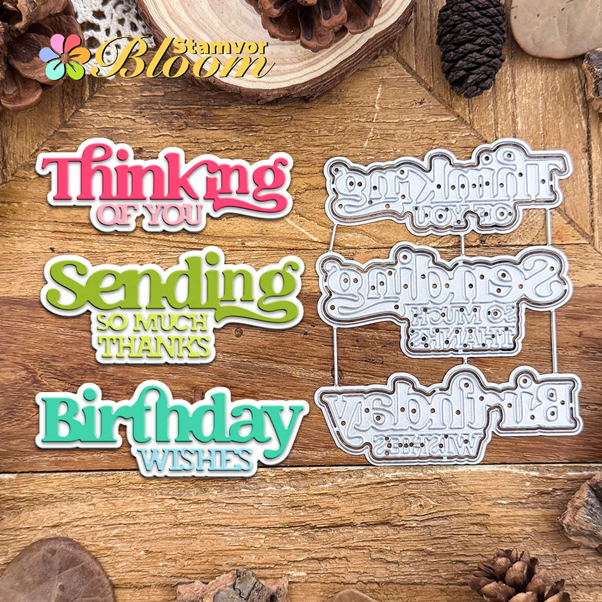 Metalen snijmal met tekst Thinking of You voor kaarten