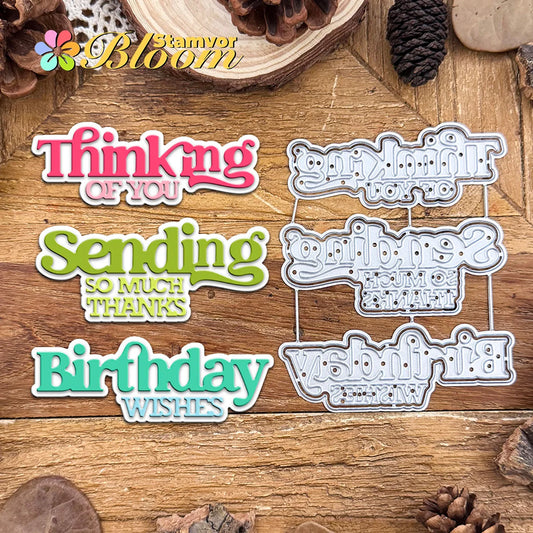 Metalen snijmal met tekst Thinking of You voor kaarten