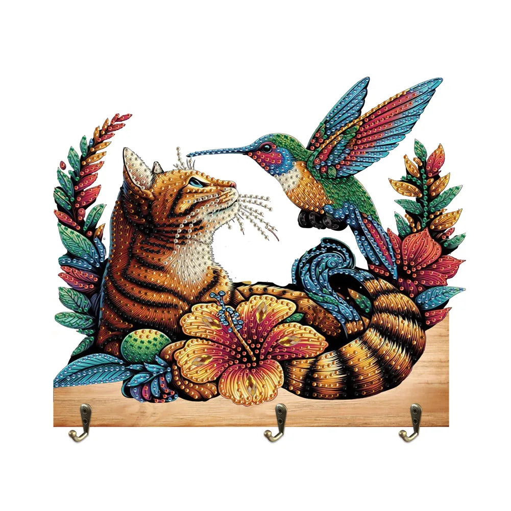 Diamond Painting Kapstok/Sleutelrek Dieren Design Houten Wandhaken