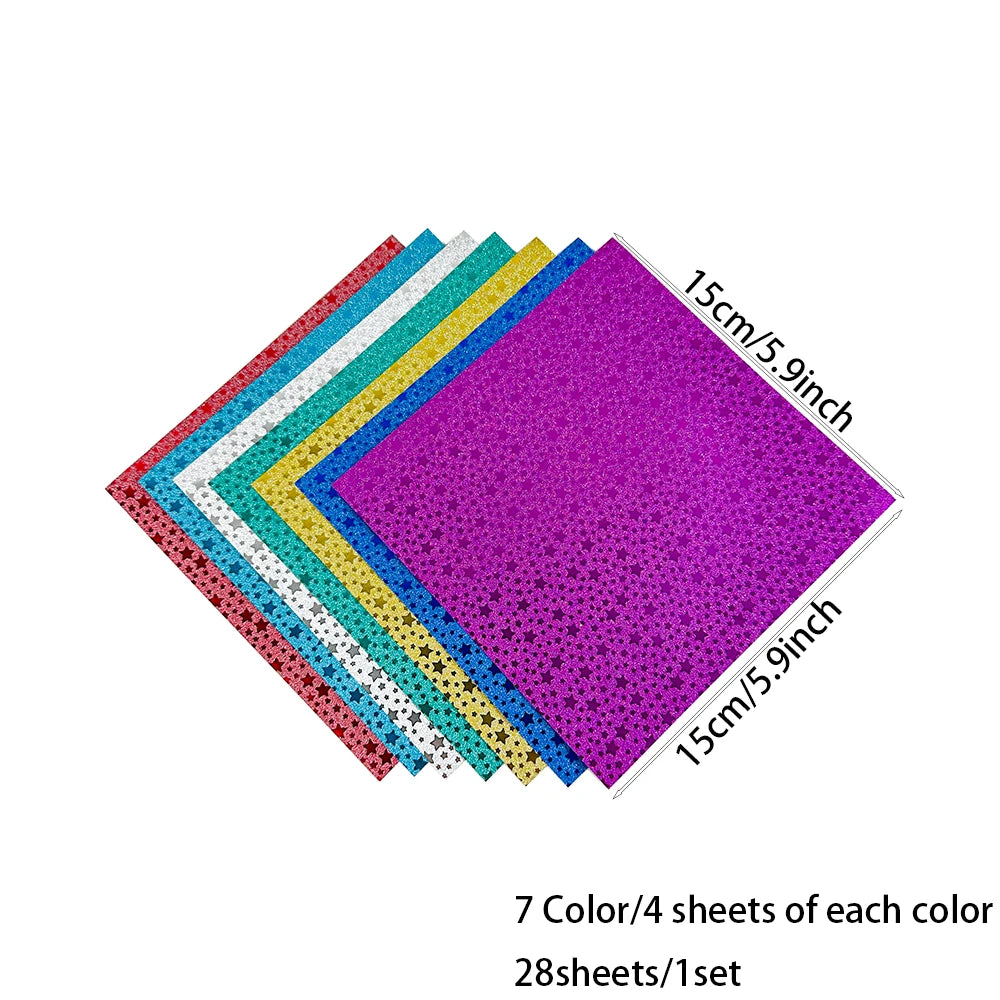 Papier voor kaarten maken en scrapbook glitter origami papier 15 x 15 cm