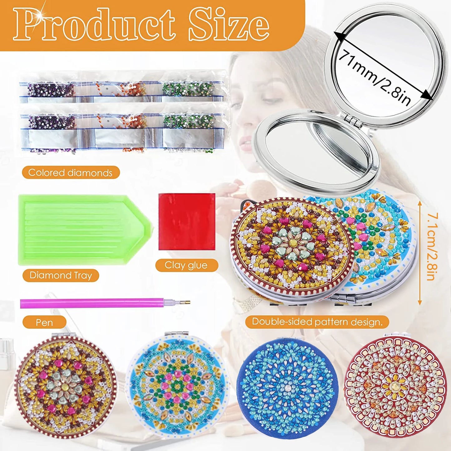 Diamond Painting Spiegel Compacte Mandala Make-up Spiegel Rond 7 cm - 052