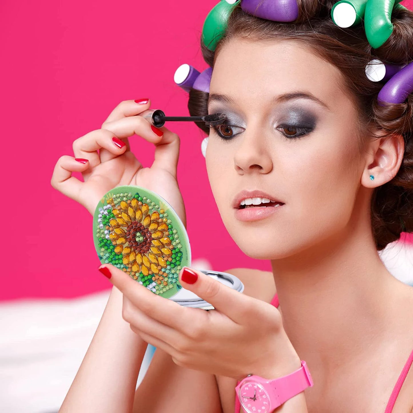 Diamond Painting Make-up Spiegel - Zonnebloem Ontwerp