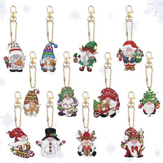 Diamond Painting Sleutelhanger set Kerst Dubbelzijdige Kersthangers 12 Stuks - YSK219